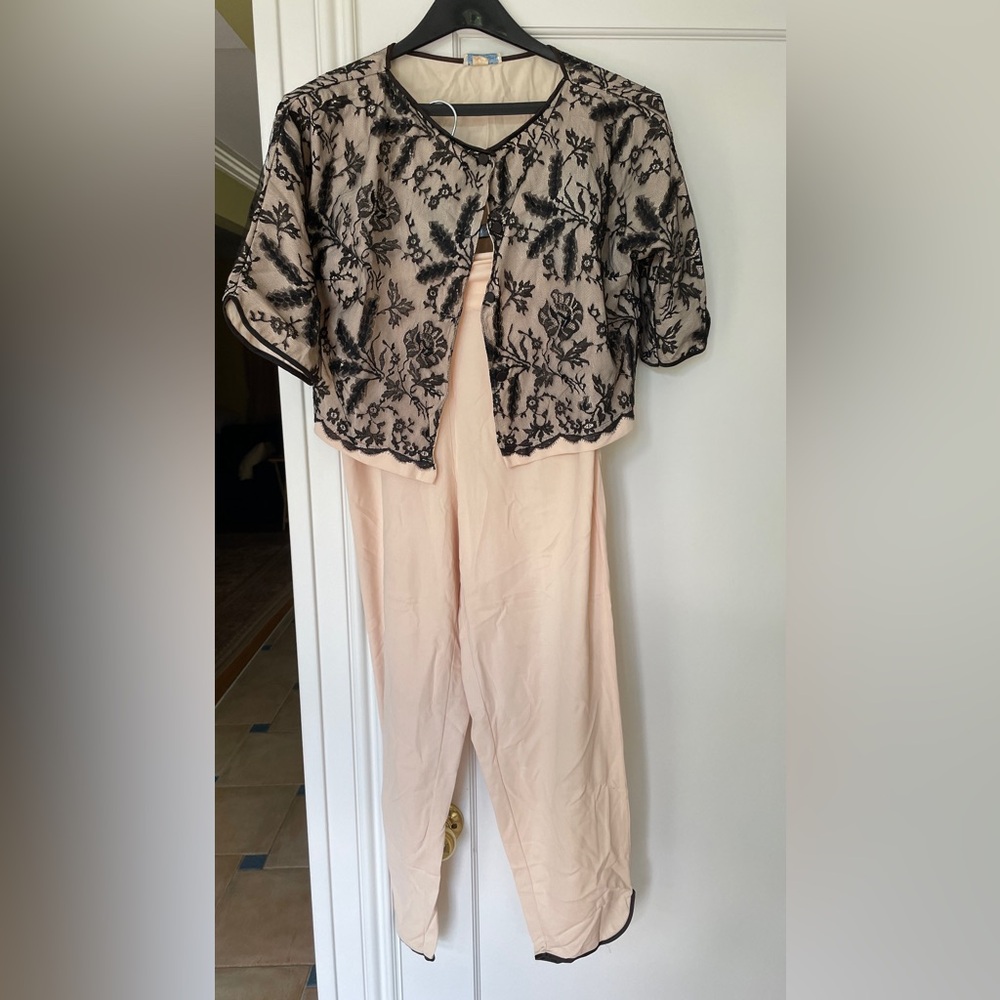 Women’s Eve Stillman Pale Pink/ Cream and Black Lace Two-Piece Pajama Set